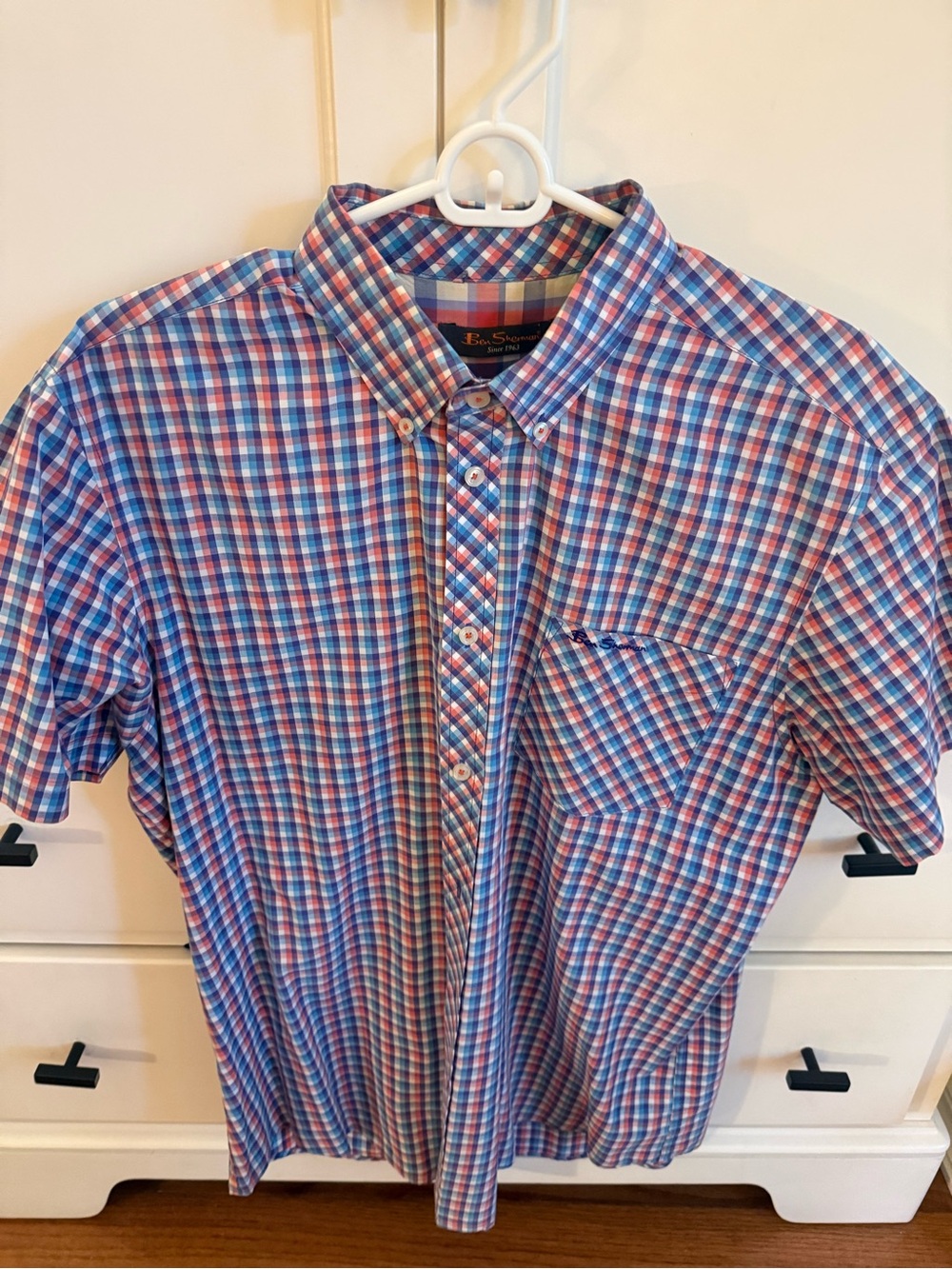 Ben Sherman Blue Red Plaid Short-Sleeve Button-Down Shirt